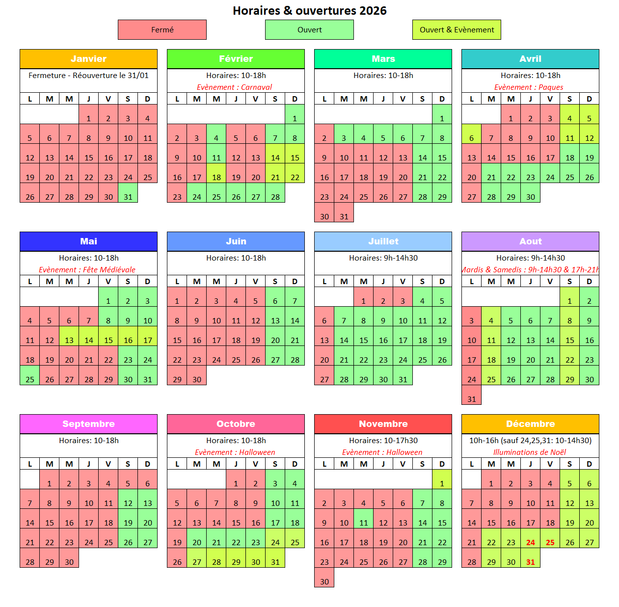Horaires 2025