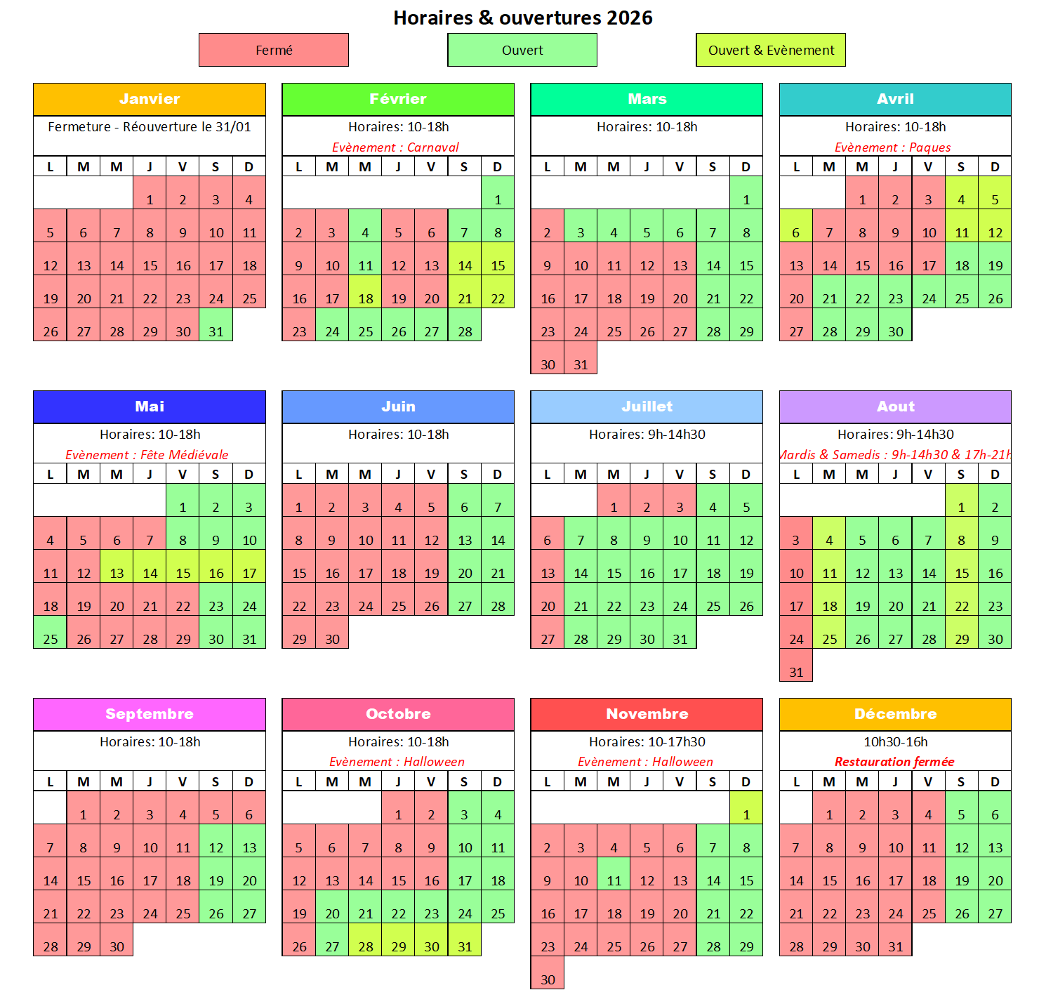 Horaires 2025